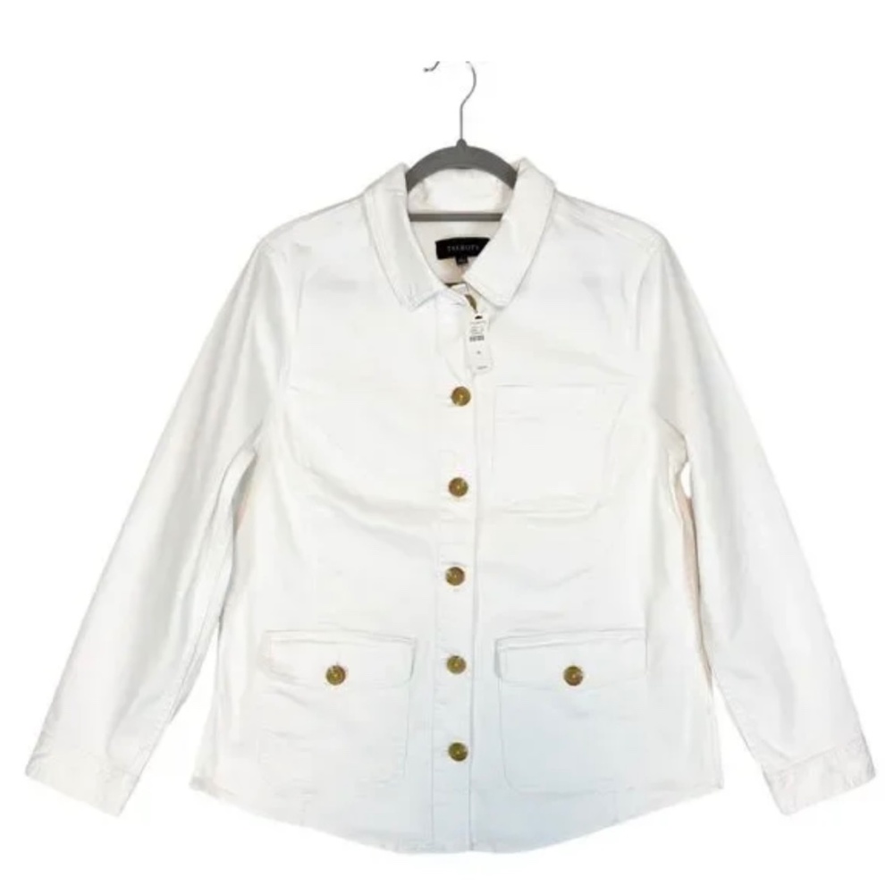 Talbots Jacket Women's Medium White Button Front Stretch Pockets